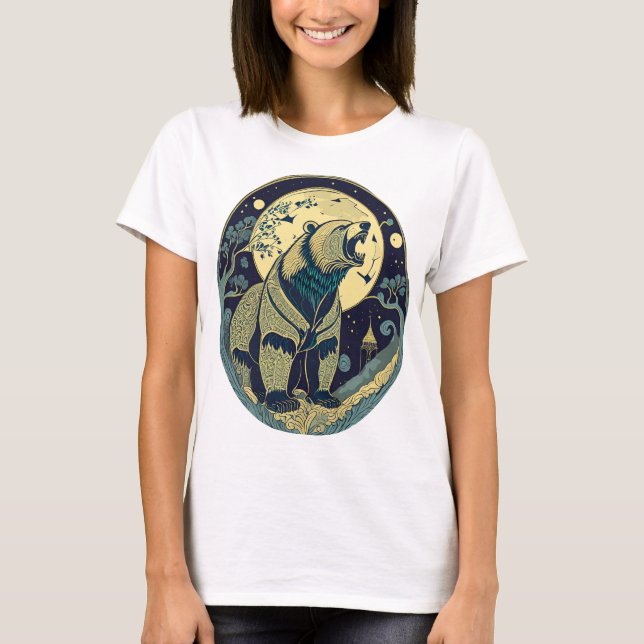 Camiseta Retro Geschenk Bär Russland Ikone Jugendstil Mond (Anverso)