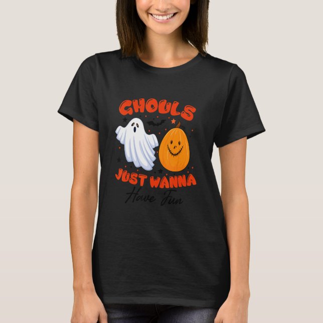 Camiseta Retro Ghost Boo And Pumpkin  Ghouls Just Wanna Hav (Anverso)