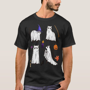 Camiseta Retro Ghost Cat Spooky Season Trick Or Treats Horr