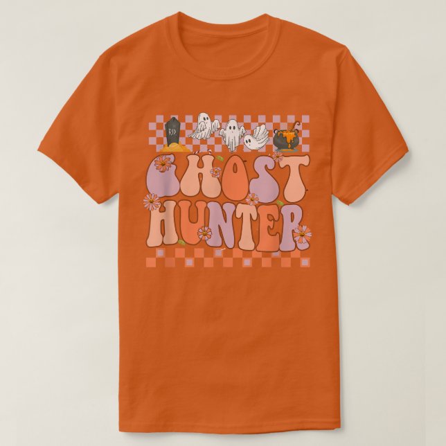 Camiseta Retro Ghost Hunter Groovy Halloween Pumpkin Spooky (Diseño del anverso)
