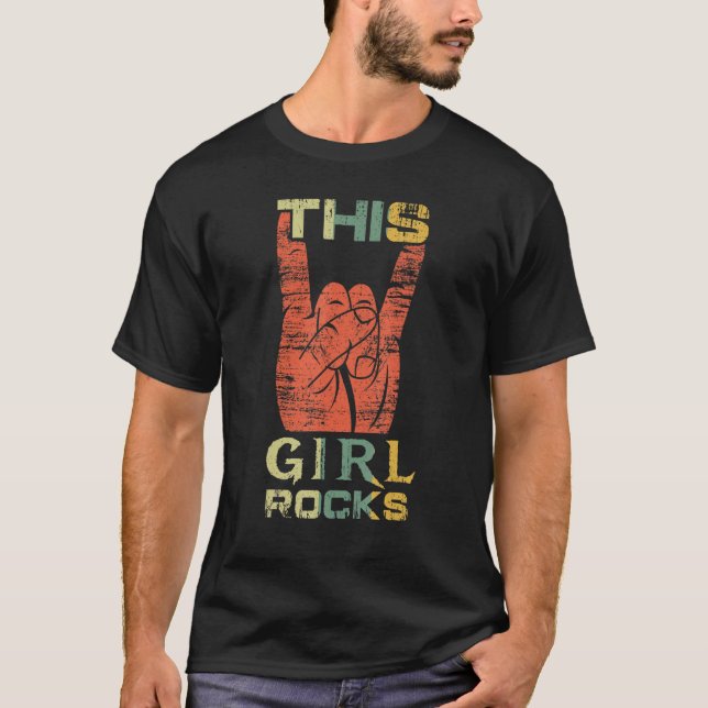 Camiseta Retro Girl Rocks Hand Metal Sign Rock Rocker Metal (Anverso)