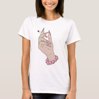 Camiseta Retro Glam Hand Illustration Pink Nails Smoking