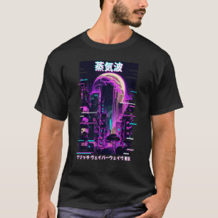 Camiseta Retro Glitch Cityscape Vaporwave Futurismo Tokio A