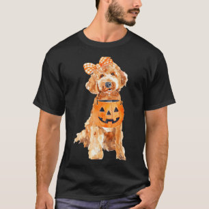 Camiseta Retro Goldendoodle Calabaza Jack O Linterna