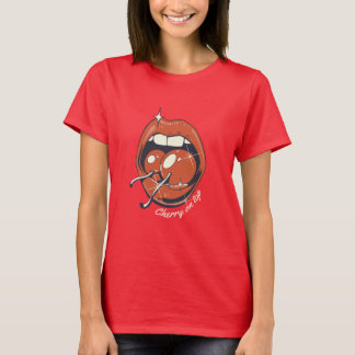 Camiseta Retro Gráfica de Labios Rojos y Cereza