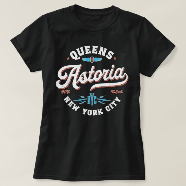 Camiseta Retro gráfico Astoria Queens New York (Diseño del anverso)