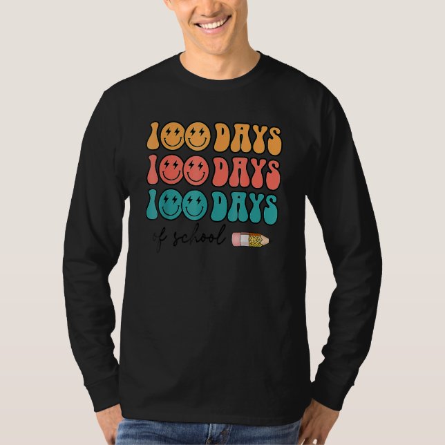 Camiseta Retro Groovy 100 Days Of School Lightning Bolt Stu (Anverso)
