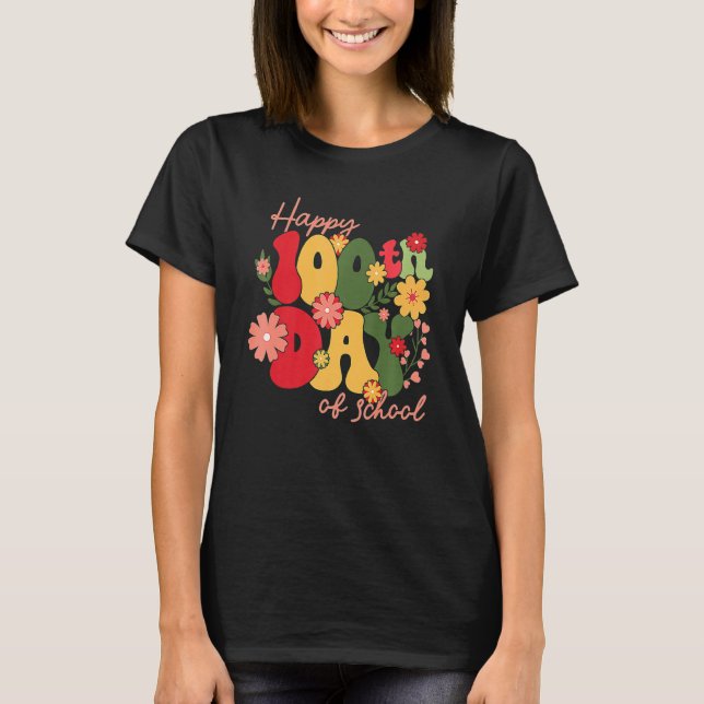 Camiseta Retro Groovy 100 Days Of School Teacher 100th Day  (Anverso)