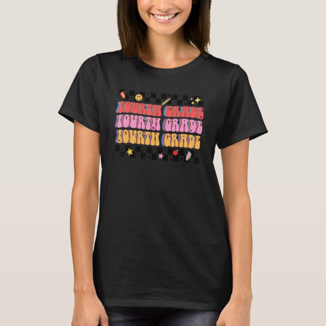 Camiseta Retro Groovy 4º Grado Equipo de diversión 4º Grade (Anverso)