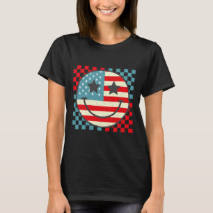 Camiseta Retro Groovy 4 De Julio Sonrisa Verificada Wo