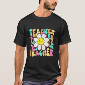 Camiseta Retro Groovy Back to School Teacher Flower Teacher
