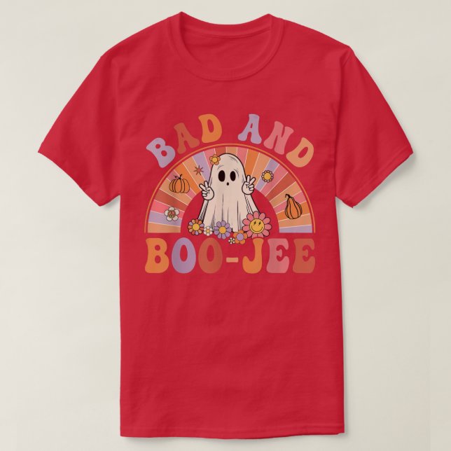 Camiseta Retro Groovy Bad Y Boo-Jee Floral Ghost Hallowee (Diseño del anverso)