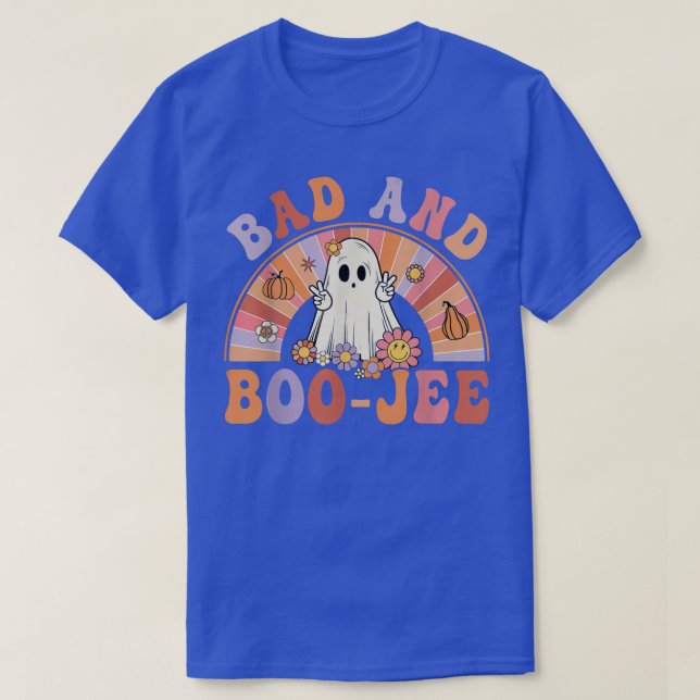 Camiseta Retro Groovy Bad Y Boo-Jee Floral Ghost Hallowee (Diseño del anverso)