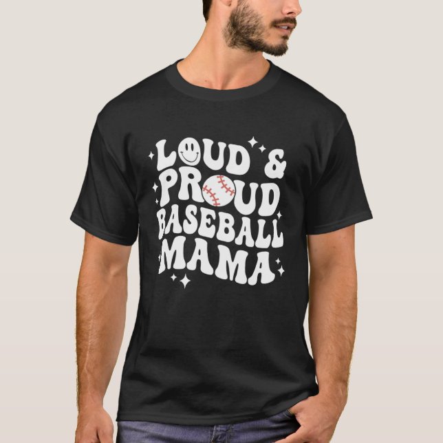 Camiseta Retro Groovy Ball Mom Loud & Proud Baseball Mama W (Anverso)