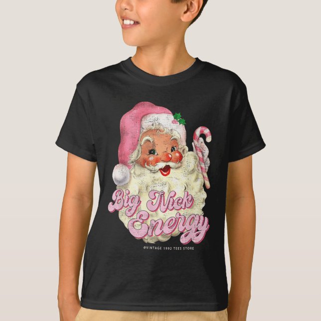 Camiseta Retro Groovy Big Nick Santa Energy Pink Santa Chri (Anverso)