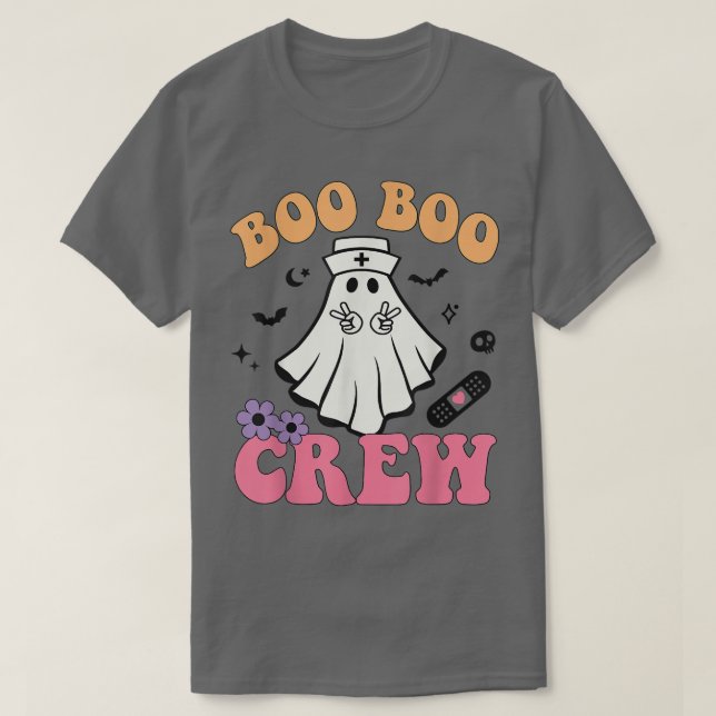 Camiseta Retro Groovy Boo Boo Crew Halloween Fantasma Flora (Diseño del anverso)