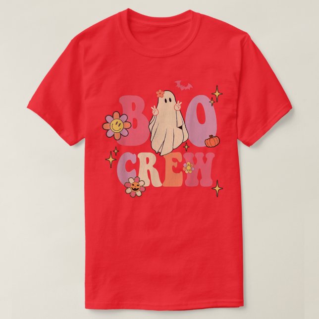 Camiseta Retro Groovy Boo Crew Halloween Hippie Floral Ghos (Diseño del anverso)