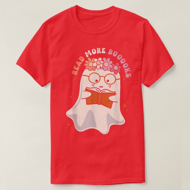 Camiseta Retro Groovy Cute Ghost Leer más libros Halloween (Diseño del anverso)