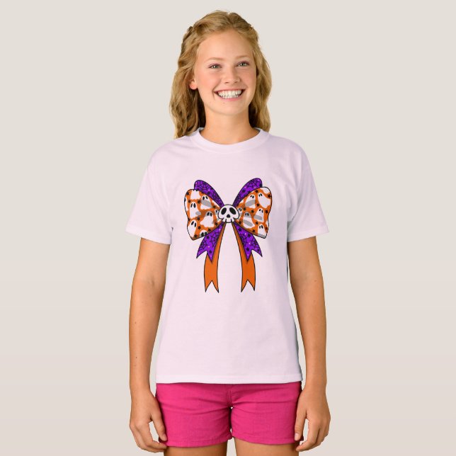 Camiseta  Retro Groovy cute ghosts Halloween orang purple (Anverso completo)