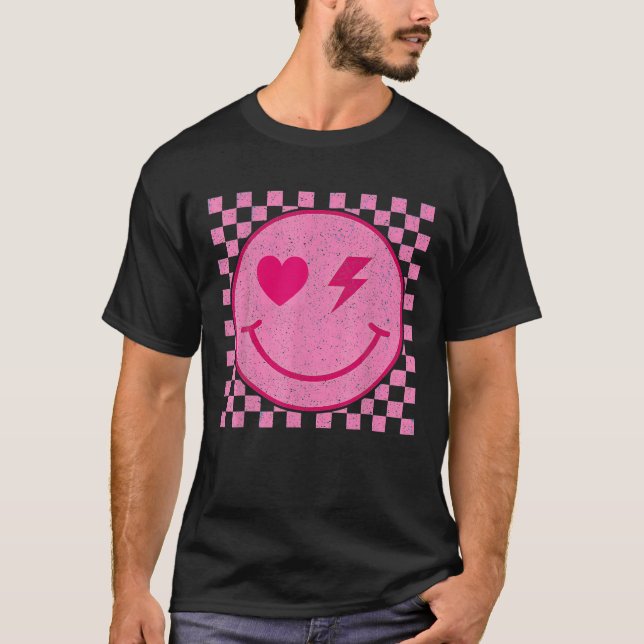 Camiseta Retro Groovy Día de San Valentín Hippie Heart Funn (Anverso)