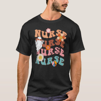 Camiseta Retro Groovy Espeluznante Enfermera Fantasma Enfer