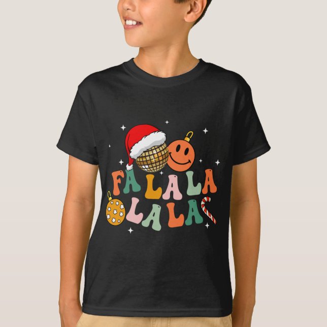 Camiseta Retro Groovy Fa La La Navidades enciende la Navida (Anverso)