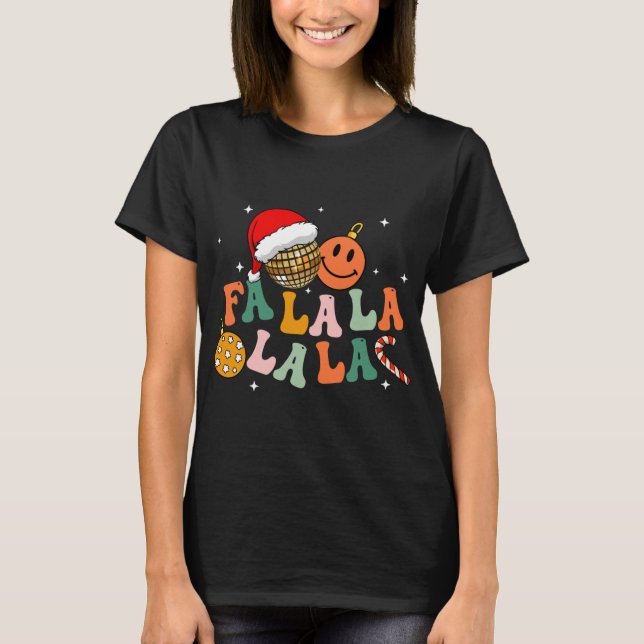 Camiseta Retro Groovy Fa La La Navidades enciende la Navida (Anverso)