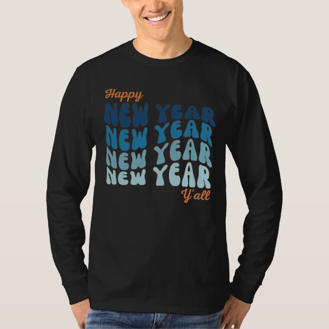 Camiseta Retro Groovy Feliz Año Nuevo masculino (Anverso)
