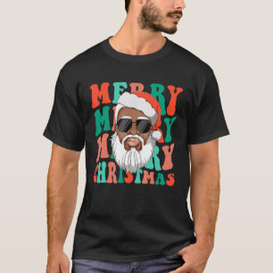 Camiseta Retro Groovy Feliz Navidad Navidad Negro Santa Cla