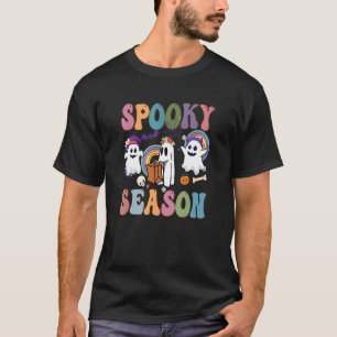 Camiseta Retro Groovy Floral Fantasma Calabaza Espeluznante