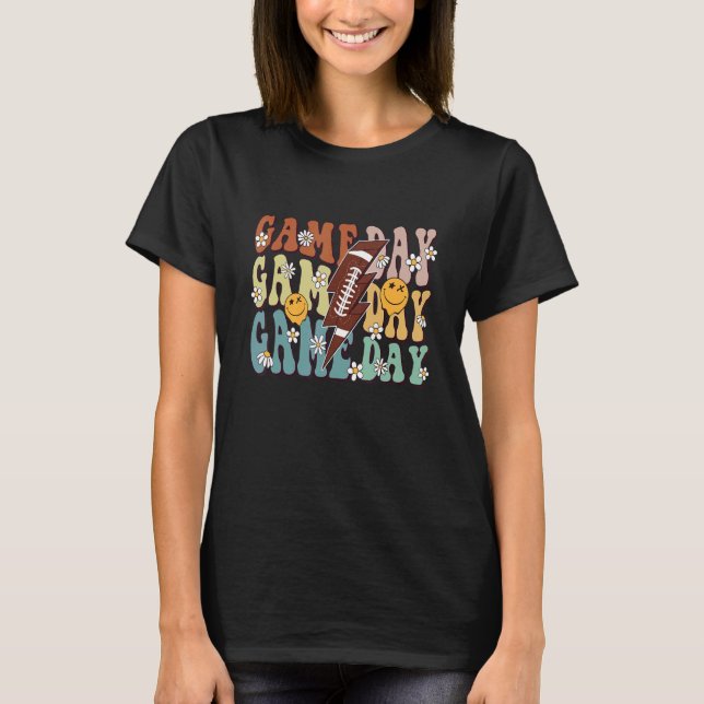 Camiseta Retro Groovy Floral Game Day Vibes Family Matching (Anverso)