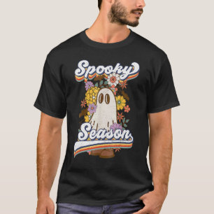Camiseta Retro Groovy Ghost Spooky Season Floral Calabaza H