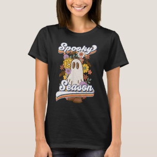 Camiseta Retro Groovy Ghost Spooky Season Floral Calabaza H