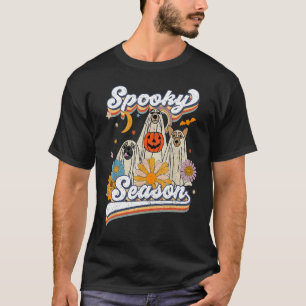 Camiseta Retro Groovy Ghost Spooky Season Floral Calabaza H
