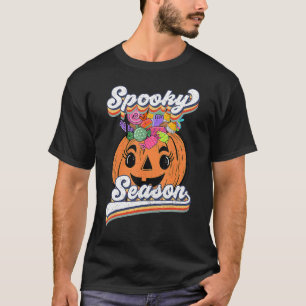 Camiseta Retro Groovy Ghost Spooky Season Floral Calabaza H