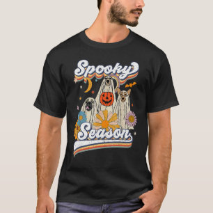 Camiseta Retro Groovy Ghost Spooky Season Floral Calabaza H