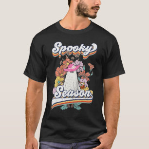 Camiseta Retro Groovy Ghost Spooky Season Floral Calabaza H