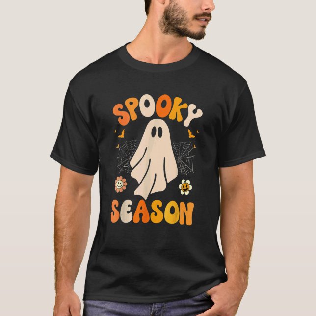 Camiseta Retro Groovy Ghost Spooky Season Lazy Halloween Co (Anverso)