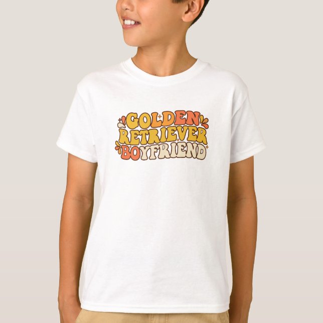 Camiseta Retro Groovy Golden Retriever Boyfriend - 70s Typo (Anverso)