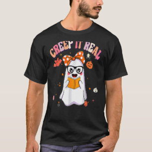 Camiseta Retro Groovy Halloween Creep It Real Ghost Readin