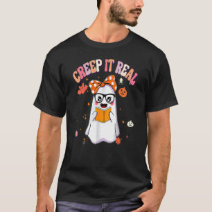 Camiseta Retro Groovy Halloween Creep It Real Ghost Readin