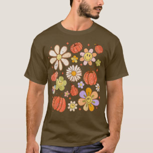 Camiseta Retro Groovy Happy Fall Pumpkins Flores Mares acog