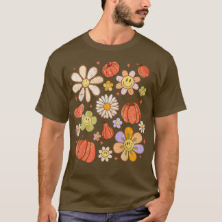 Camiseta Retro Groovy Happy Fall Pumpkins Flores Mares acog