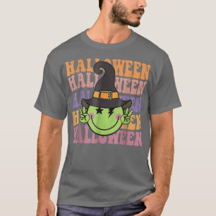 Camiseta Retro Groovy Happy Halloween Face Witch Hippie Spo