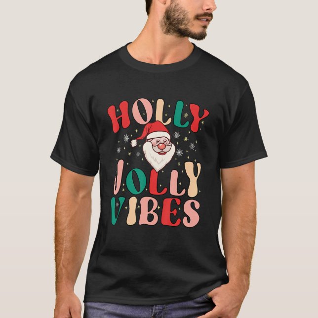Camiseta Retro Groovy Holly Xmas Jolly Vibes Christmas For  (Anverso)