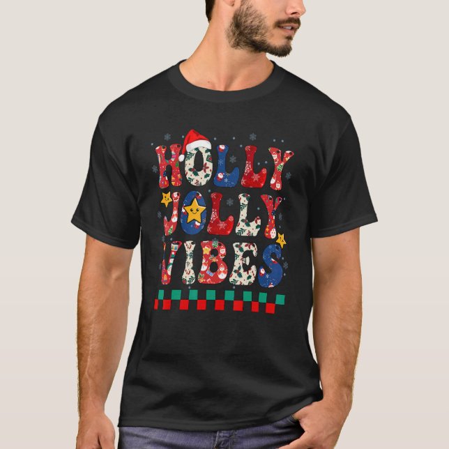 Camiseta Retro Groovy Holly Xmas Jolly Vibes Navidades para (Anverso)