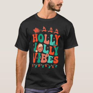 Camiseta Retro Groovy Holly Xmas Jolly Vibes Navidades para