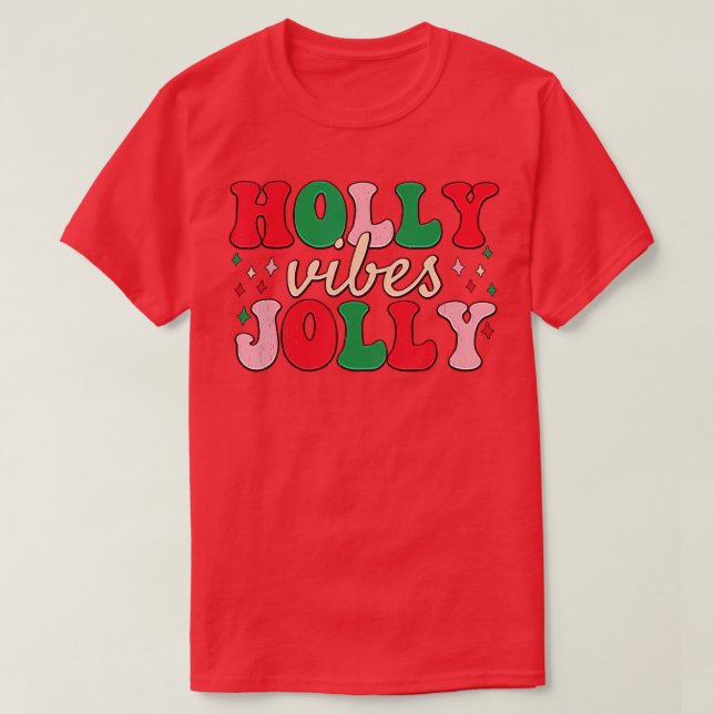Camiseta Retro Groovy Holly Xmas Jolly Vibes Navidades para (Diseño del anverso)