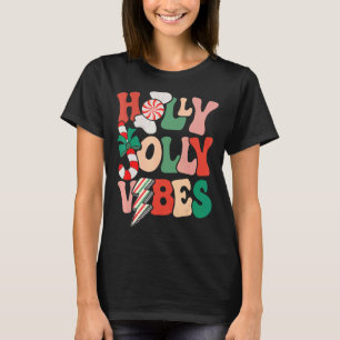 Camiseta Retro Groovy Holly Xmas Jolly Vibes Navidades para