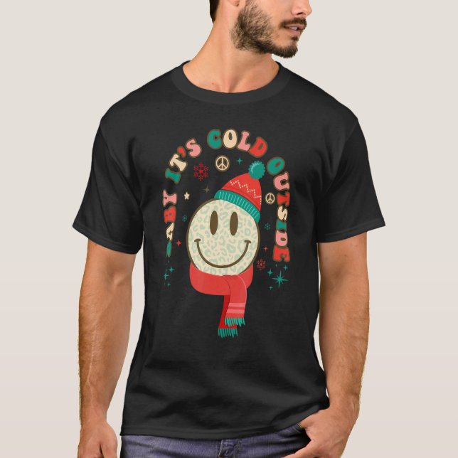 Camiseta Retro Groovy Leopard Smile Face  Saying Christmas (Anverso)